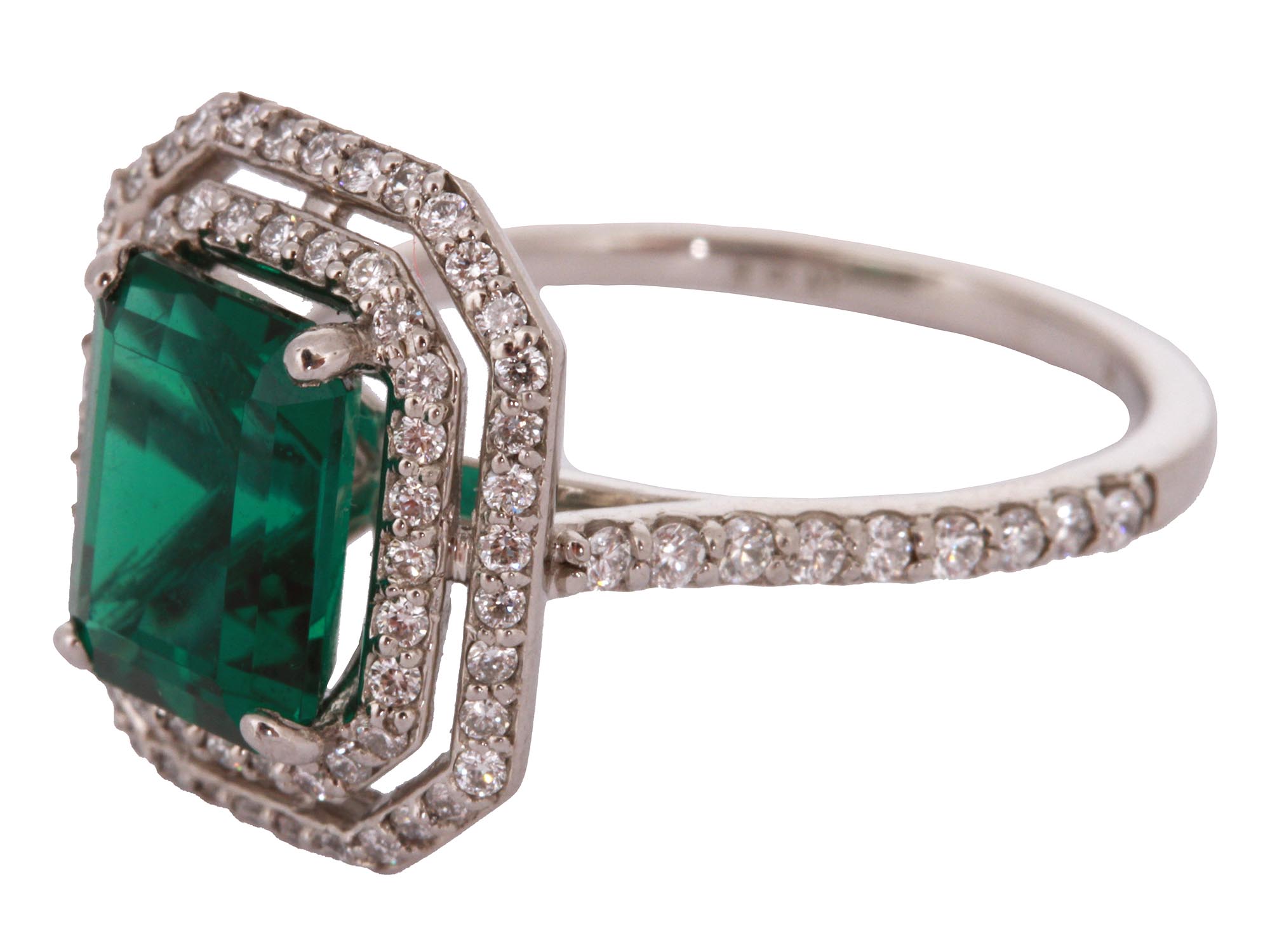 PLATINIUM, DIAMONDS AND EMERALD COCKTAIL RING PIC-1